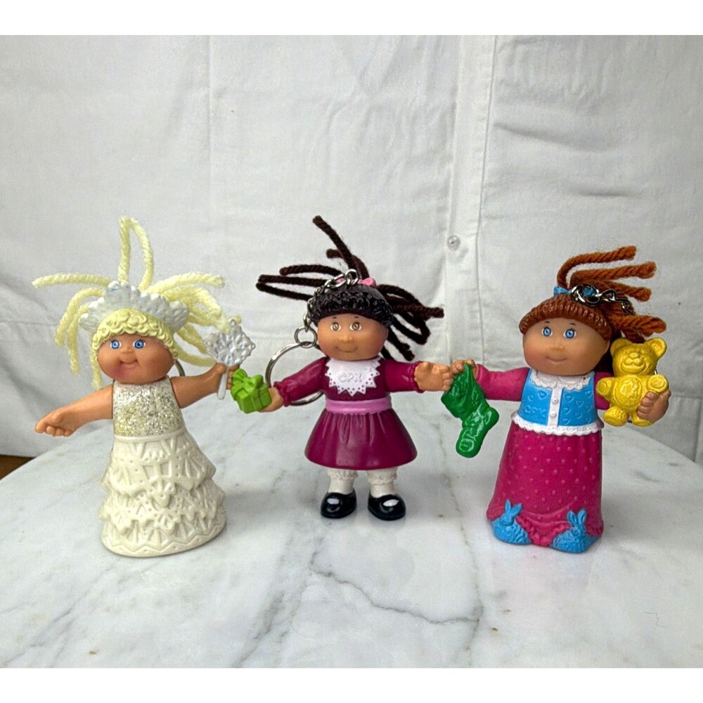 Cabbage Patch Kids Lot of 3 Doll Keychains w/ Key Rings, Plastic, Multicolor